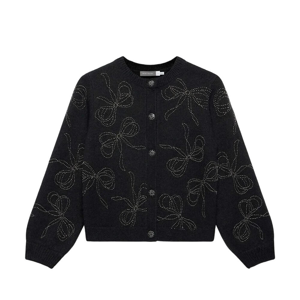 Mint Velvet Black Bow Detail Embellished Cardigan